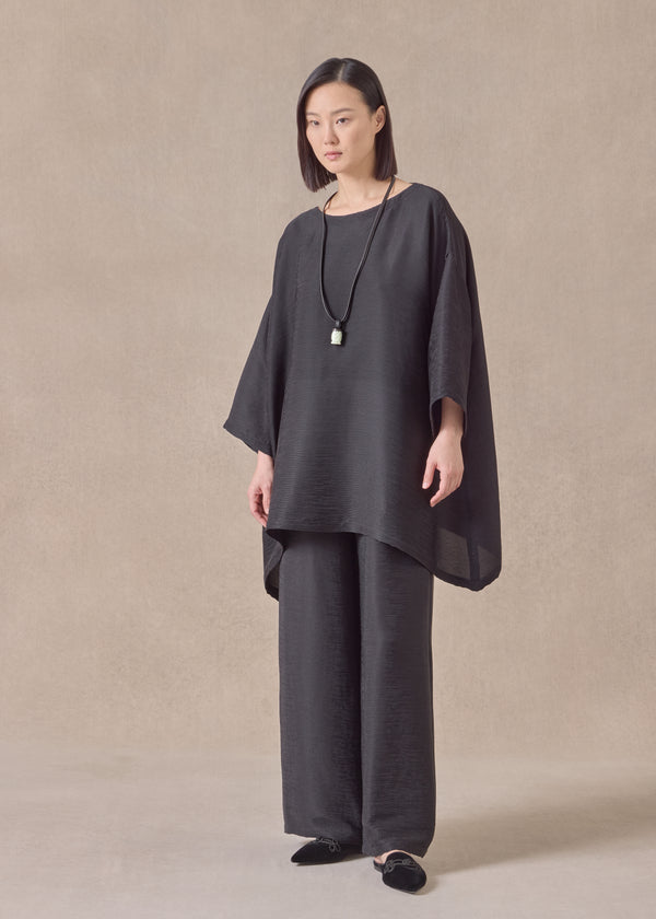 eskandar silk wide a-line scoop neck top - long