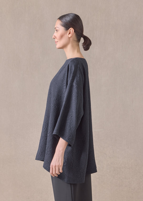 Eskandar Silk Wide A-line Scoop Neck Tunic - Long