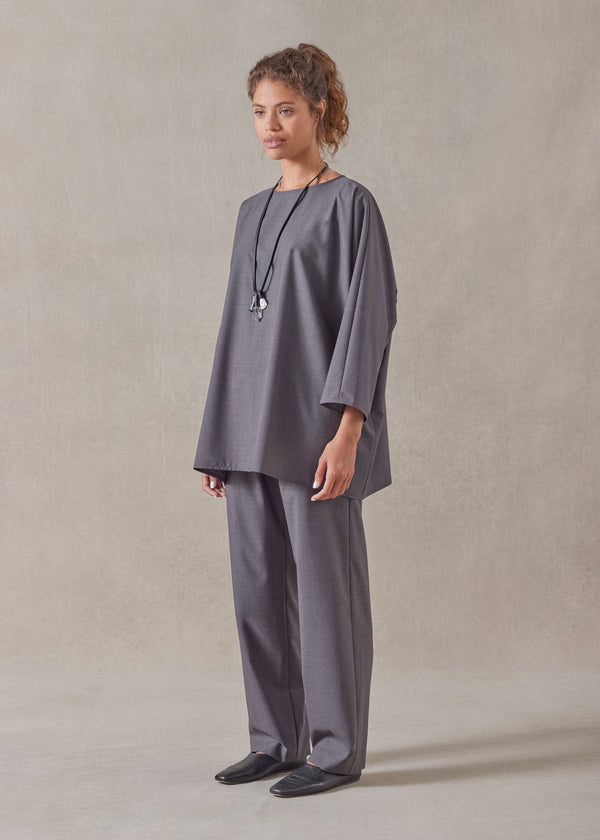 Eskandar Tropical Wool Boat Neck Top - Long