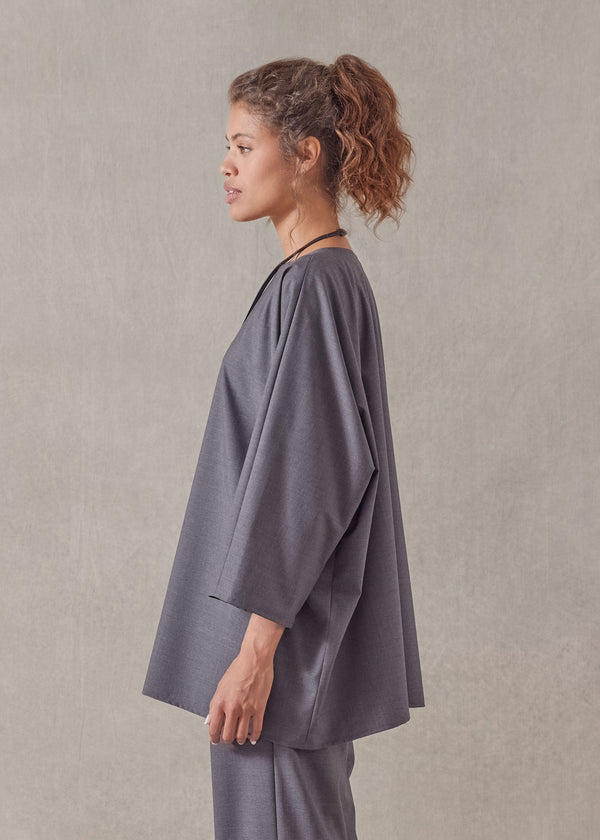 Eskandar Tropical Wool Boat Neck Top - Long