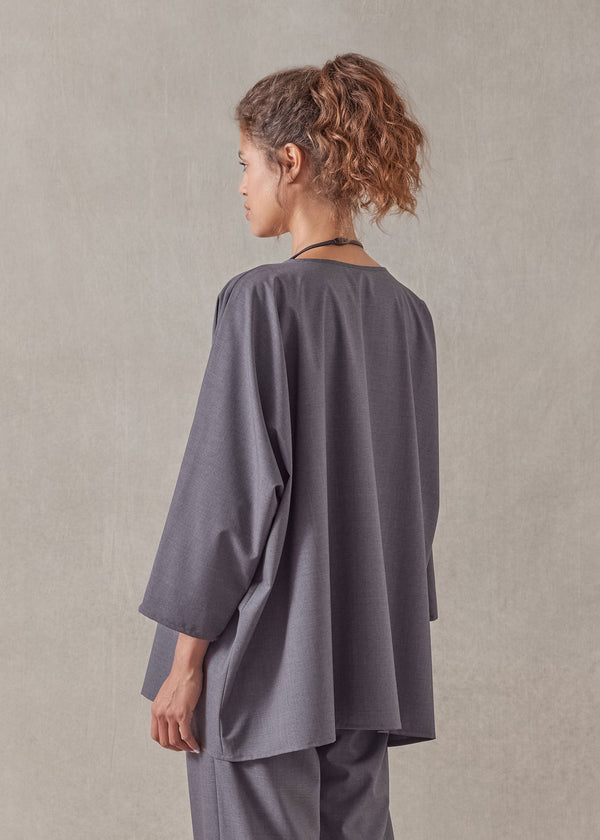 Eskandar Tropical Wool Boat Neck Top - Long