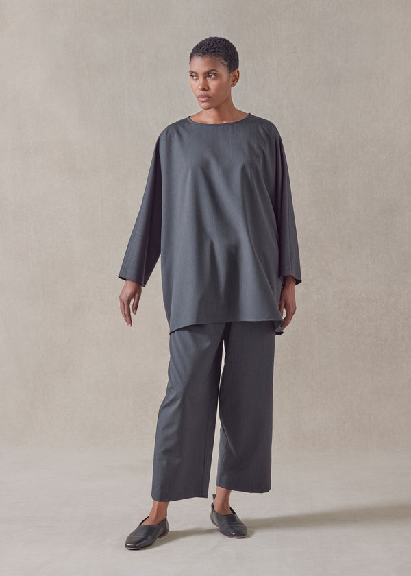 Eskandar Tropical Wool Boat Neck Top - Long