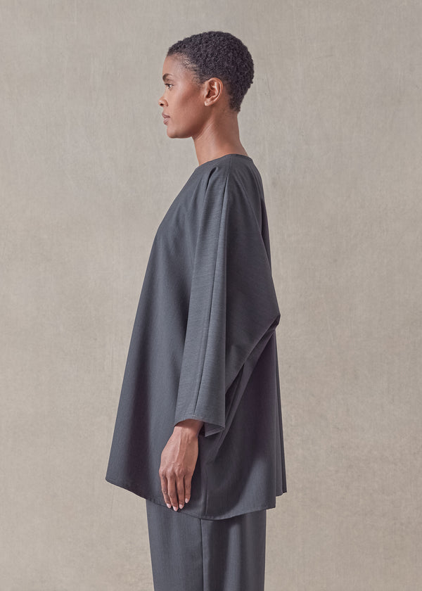 Eskandar Tropical Wool Boat Neck Top - Long