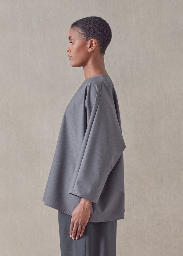 Eskandar Tropical Wool Boat Neck Top - Mid