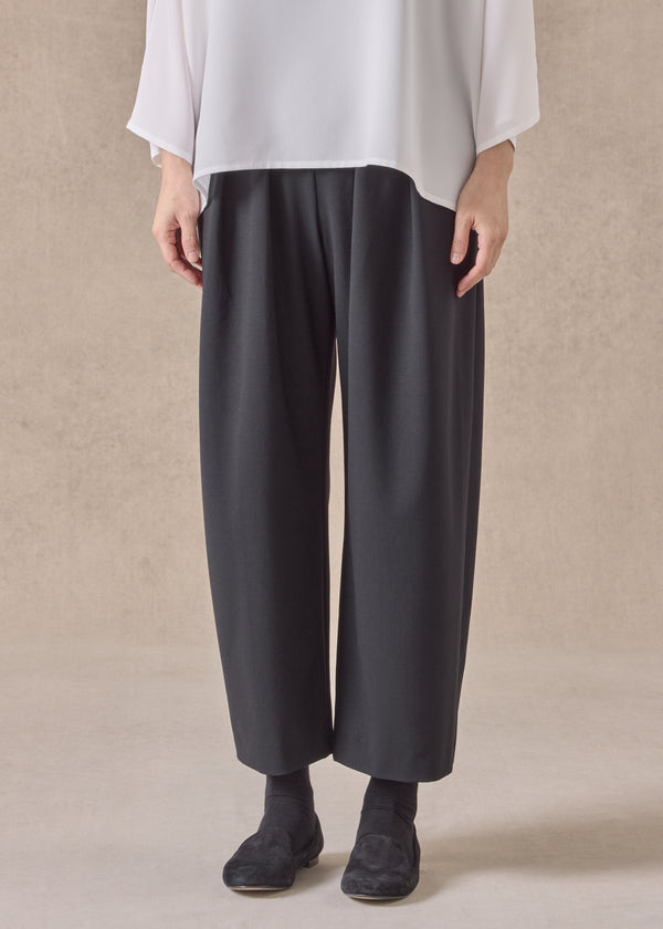Eskandar Wool Cropped Flat Front Pleated Trouser