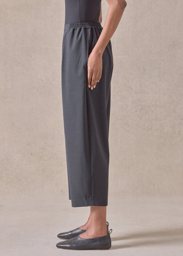Eskandar Wool Cropped Flat Front Pleated Trouser