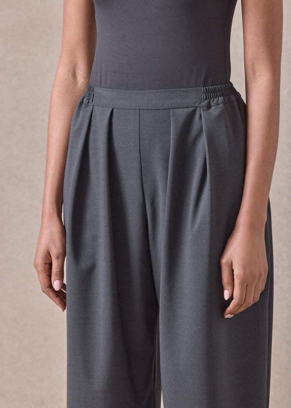 Eskandar Wool Cropped Flat Front Pleated Trouser