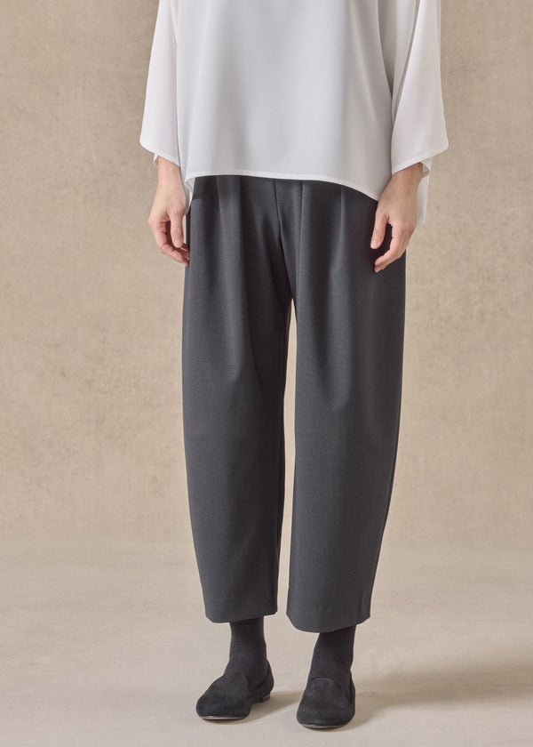 Eskandar Wool Cropped Flat Front Pleated Trouser