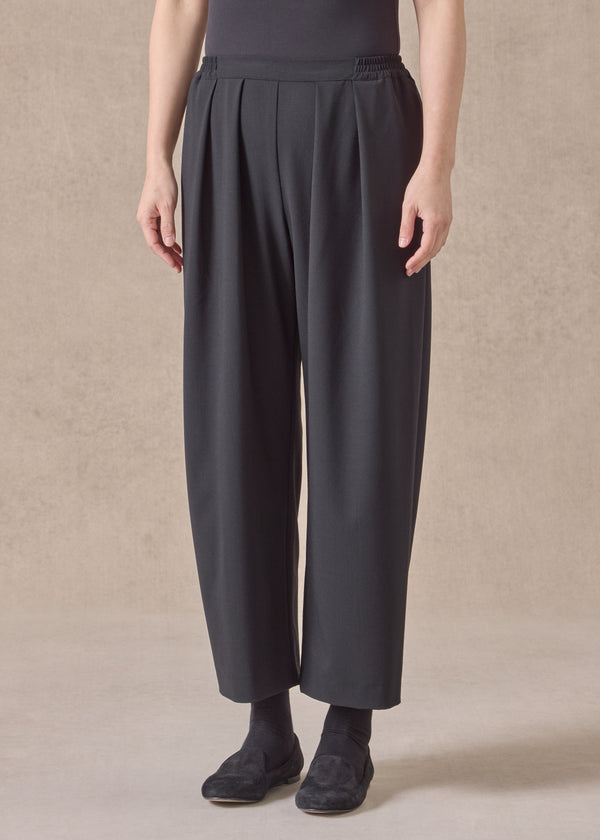 eskandar wool cropped flat front pleated trouser