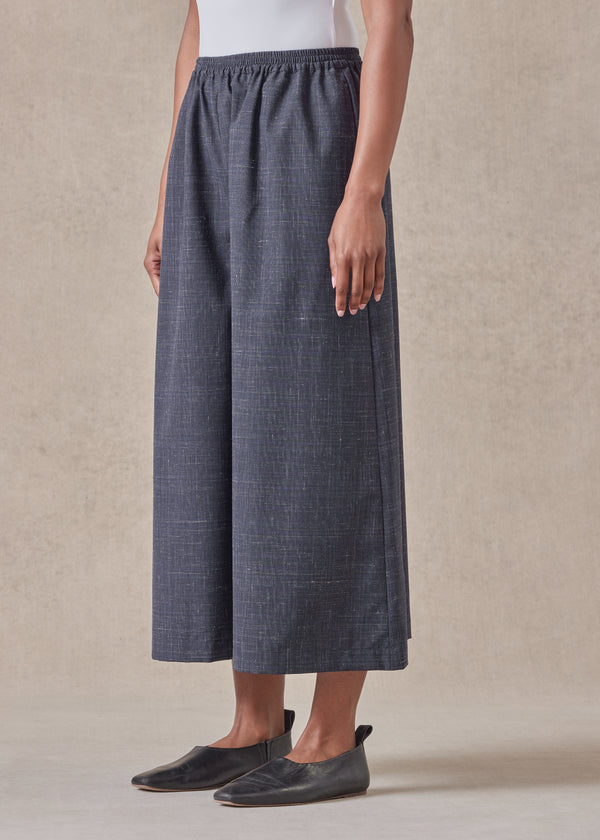 Eskandar Wool Linen Flared Culotte
