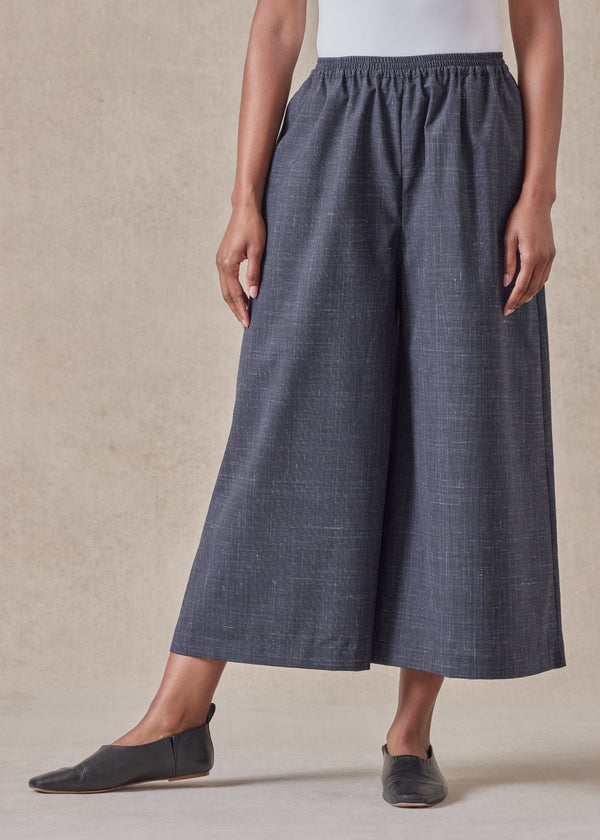 eskandar wool linen flared culotte