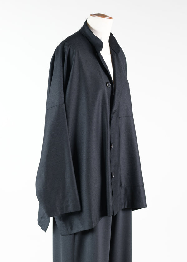 Eskandar Wool Side Buttoning Mandarin Jacket - Long