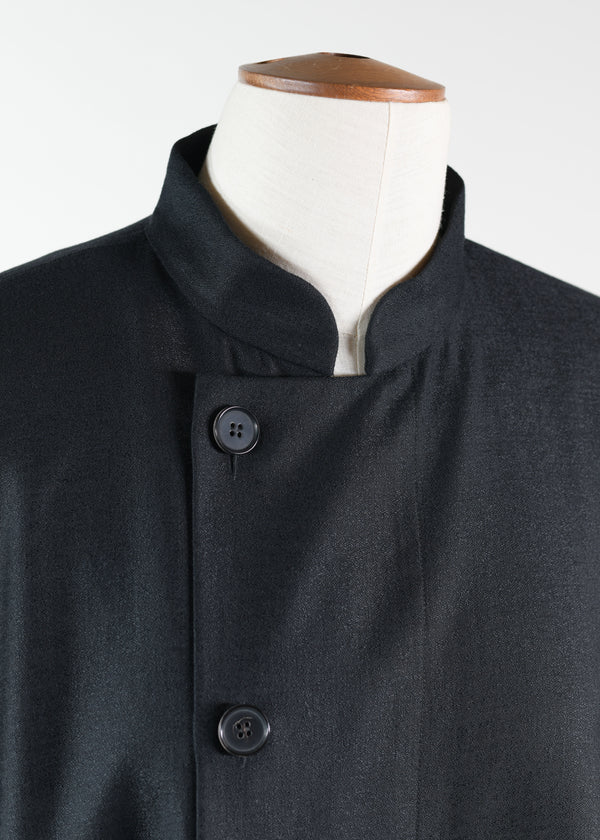 Eskandar Wool Side Buttoning Mandarin Jacket - Long