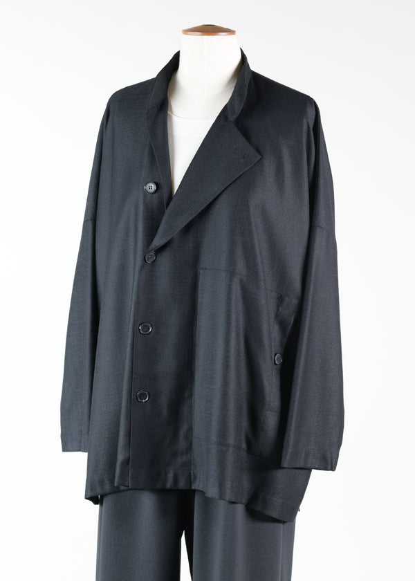 eskandar wool side buttoning mandarin jacket - long