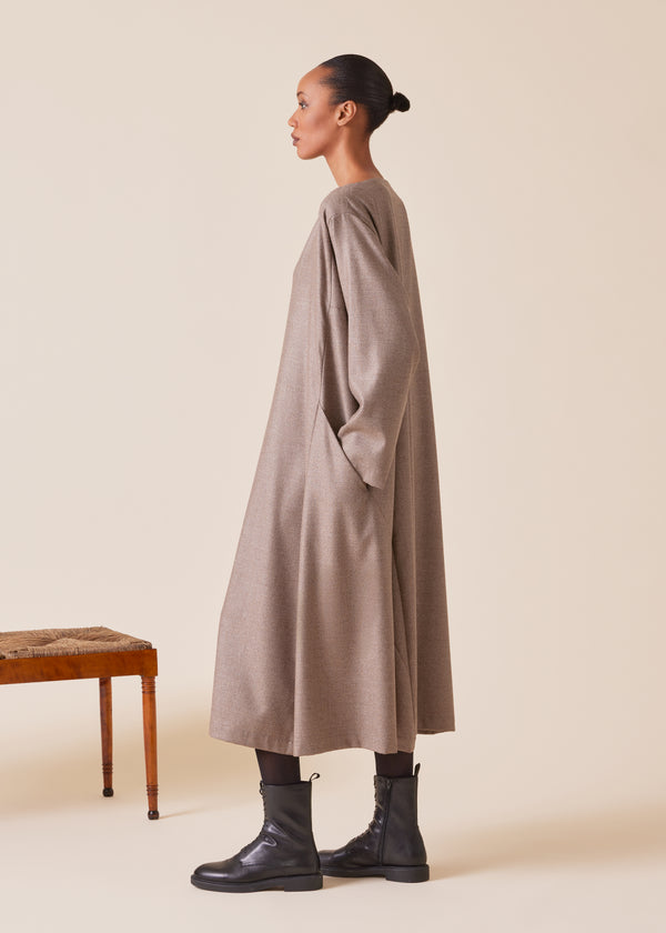 Eskandar Wool Silk Mix Caucasus Scoop Neck Dress