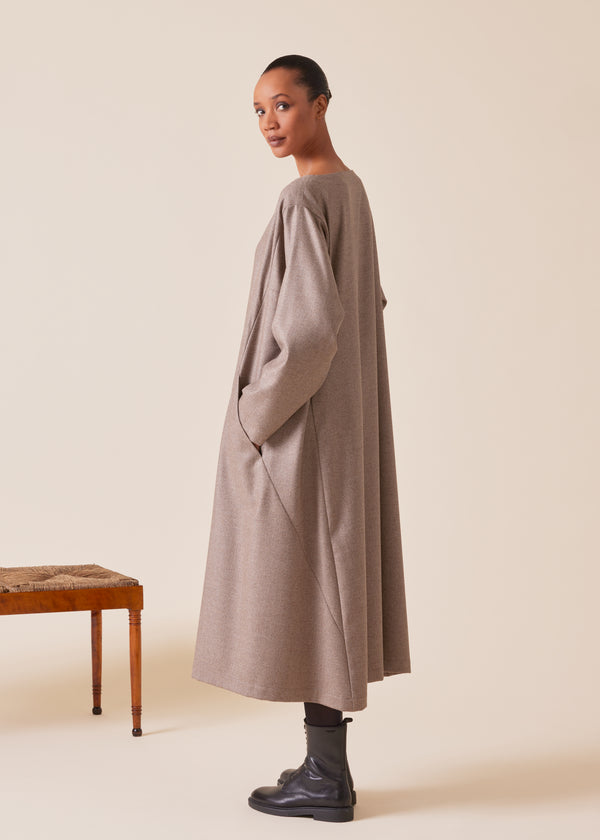 Eskandar Wool Silk Mix Caucasus Scoop Neck Dress