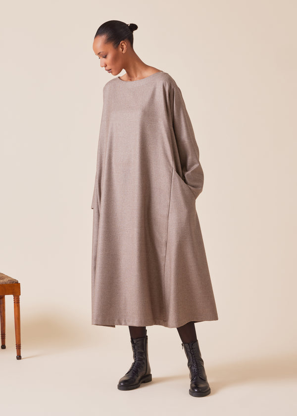 eskandar wool silk mix caucasus scoop neck dress