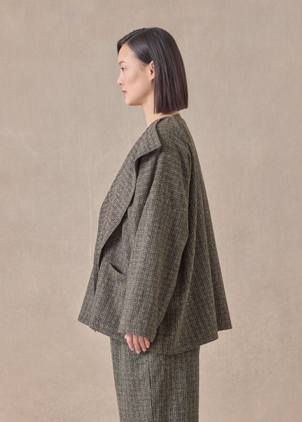 Eskandar Wool Silk Mix Small Jacket Coat - Mid Plus