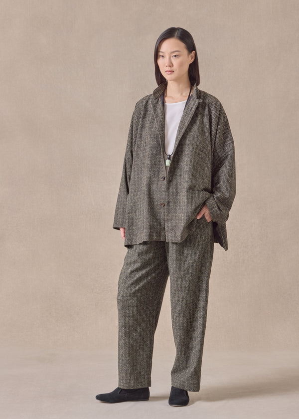 Eskandar Wool Silk Mix Wide Mandarin Jacket - Long