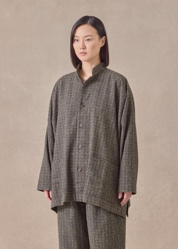 eskandar wool silk mix wide mandarin jacket - long