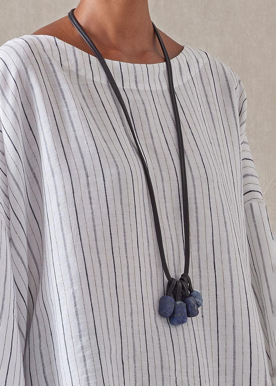 Eskandar Five Piece Leather Strung Lapis Lazuli Necklace