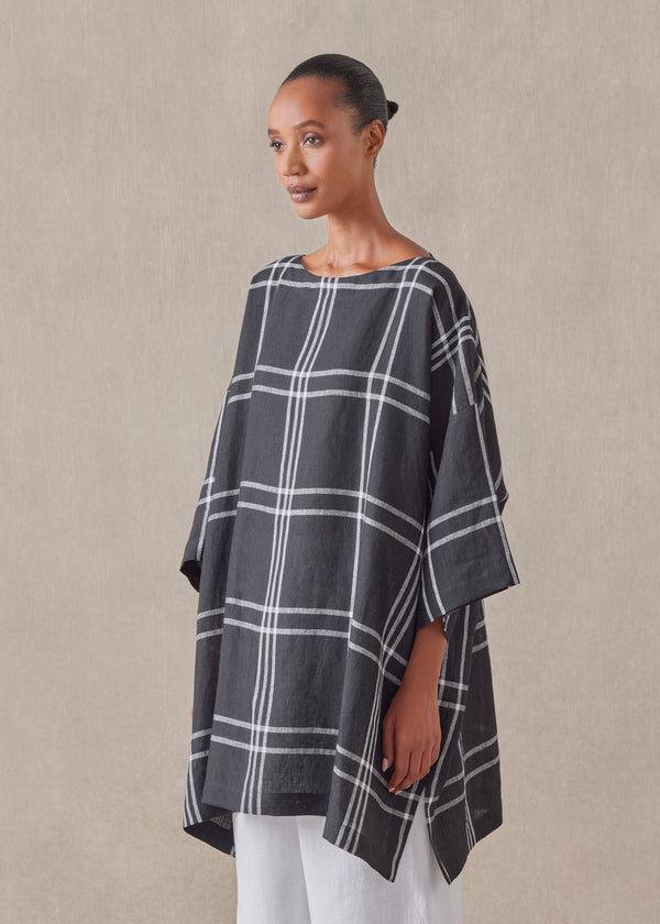 Eskandar Linen 3/4 Sleeve Scoop Neck - Long Plus With Slits