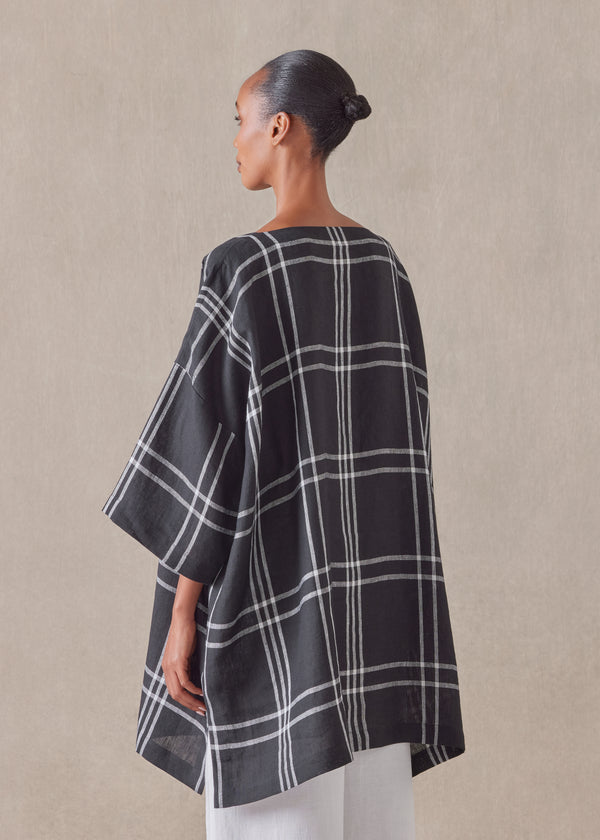 Eskandar Linen 3/4 Sleeve Scoop Neck - Long Plus With Slits