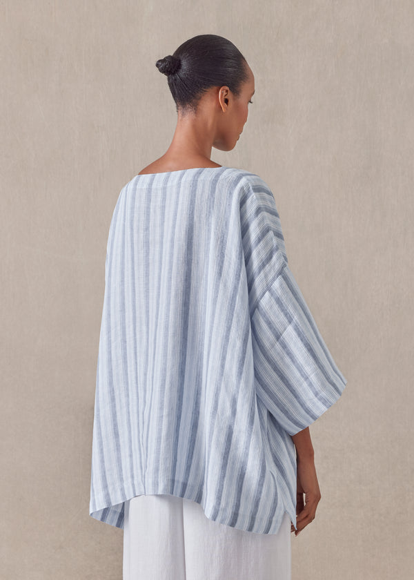 Eskandar Linen 3/4 Sleeve Scoop Neck Tunic - Mid Plus