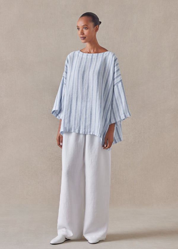 eskandar linen 3/4 sleeve scoop neck tunic - mid plus