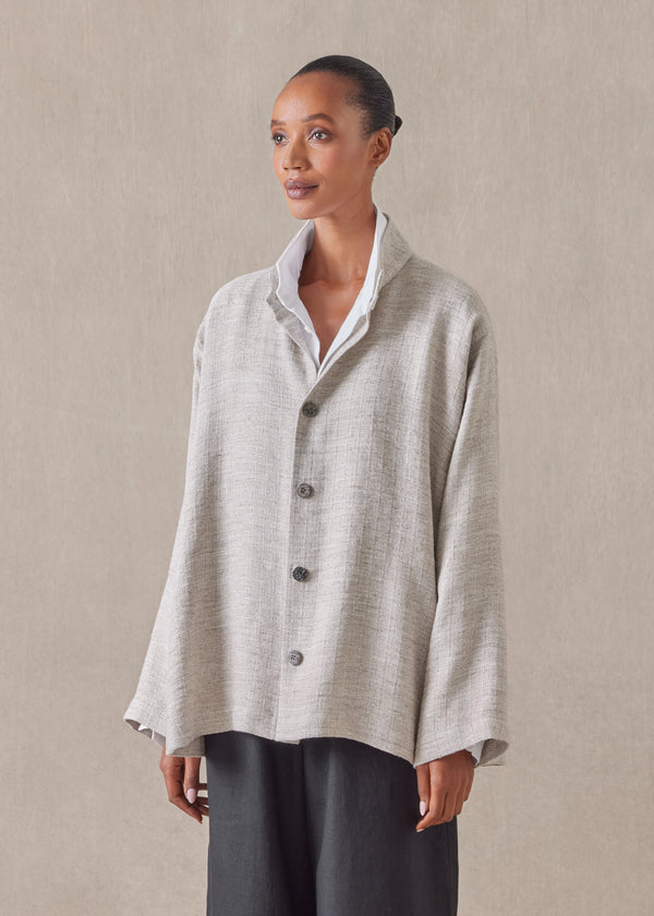 Eskandar Linen Caucasus Jacket With Notch Collar - Mid Plus