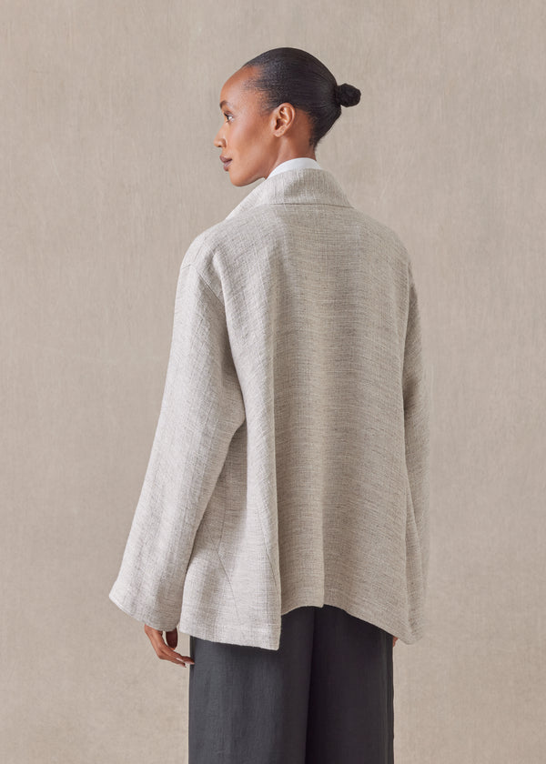 Eskandar Linen Caucasus Jacket With Notch Collar - Mid Plus