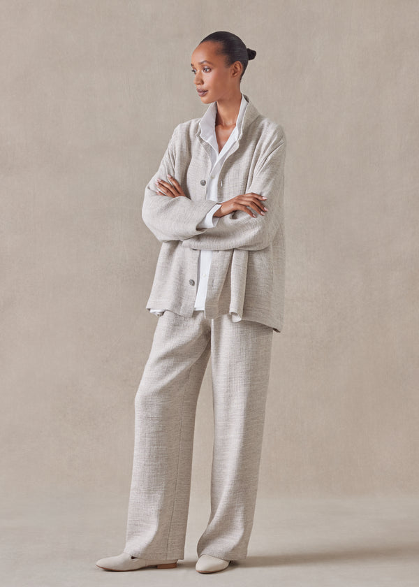 eskandar linen caucasus jacket with notch collar - mid plus