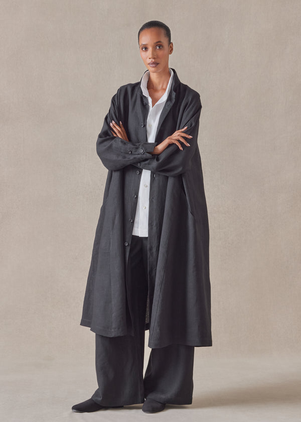 Eskandar Linen Caucasus Shirt Dress With Notch Collar