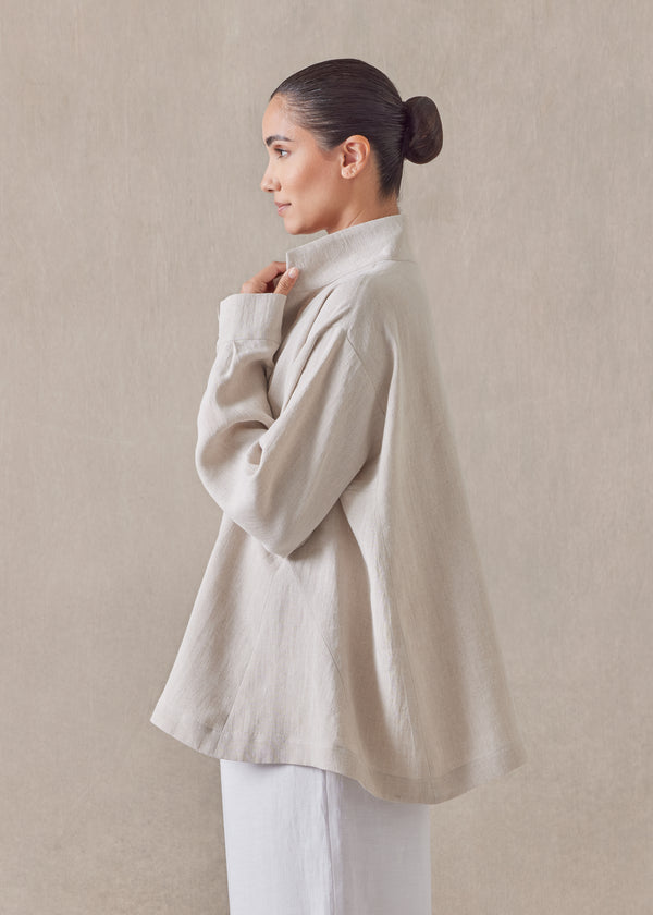 Eskandar Linen Caucasus Shirt With Notch Collar - Mid Plus