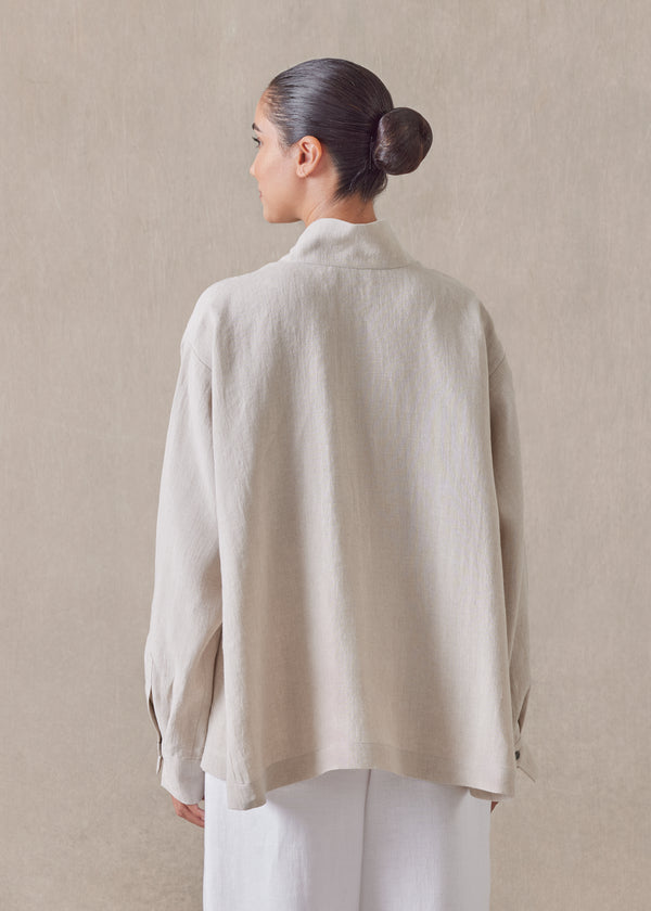 Eskandar Linen Caucasus Shirt With Notch Collar - Mid Plus