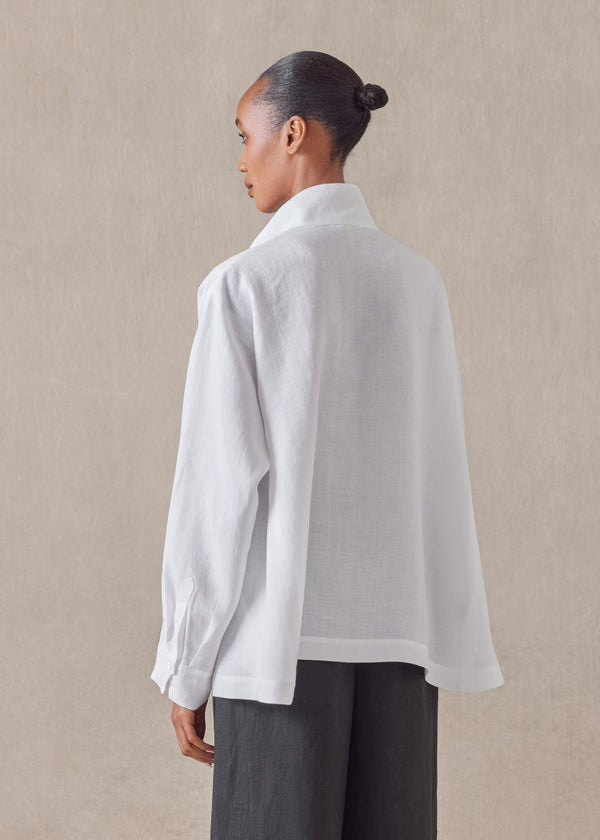 Eskandar Linen Caucasus Shirt With Notch Collar - Mid Plus