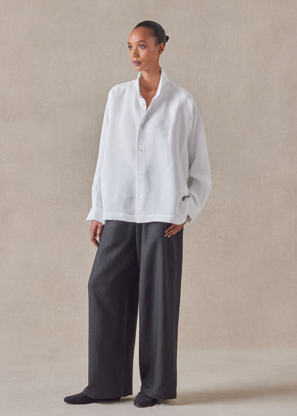 eskandar linen caucasus shirt with notch collar - mid plus