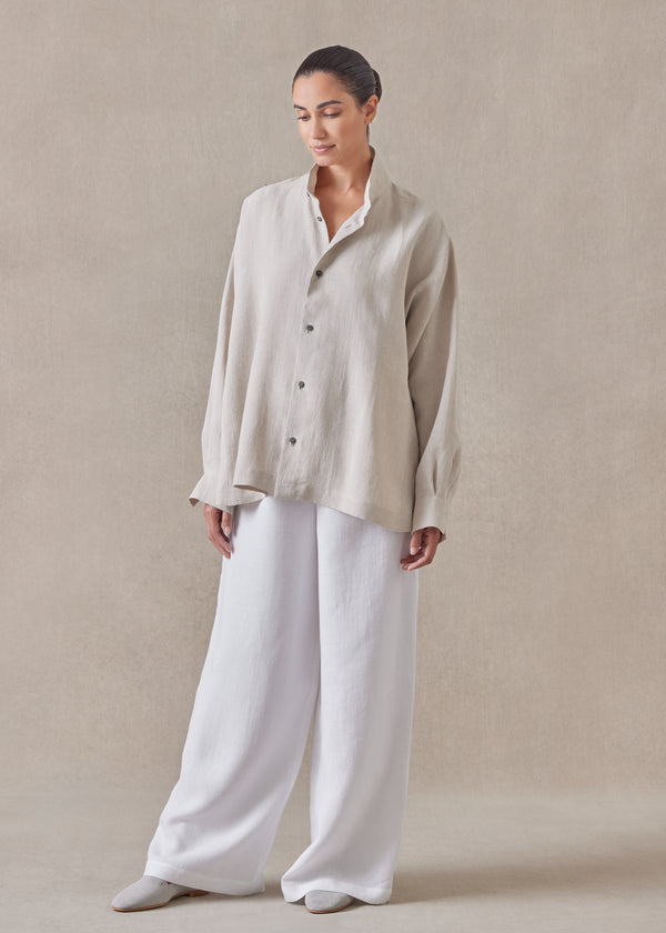 eskandar linen caucasus shirt with notch collar - mid plus