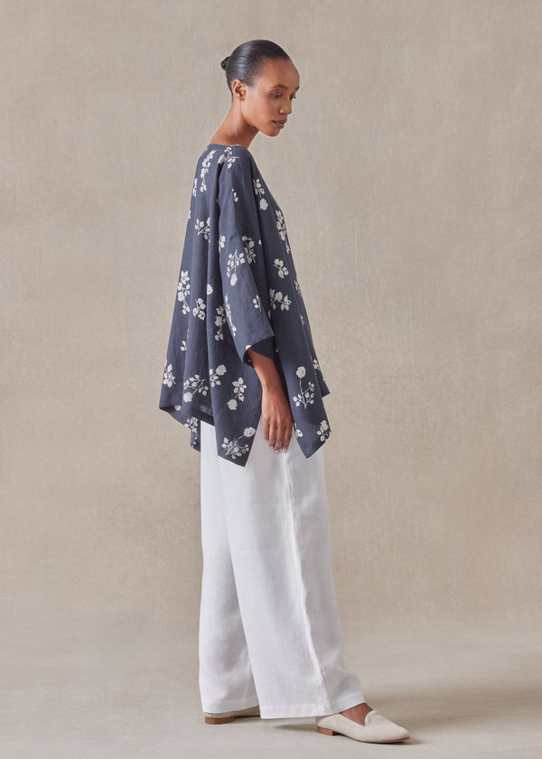 Eskandar Linen Dps Scoop Neck 3/4 Sleeve Top - Mid Plus