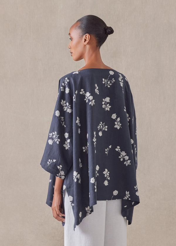 Eskandar Linen Dps Scoop Neck 3/4 Sleeve Top - Mid Plus