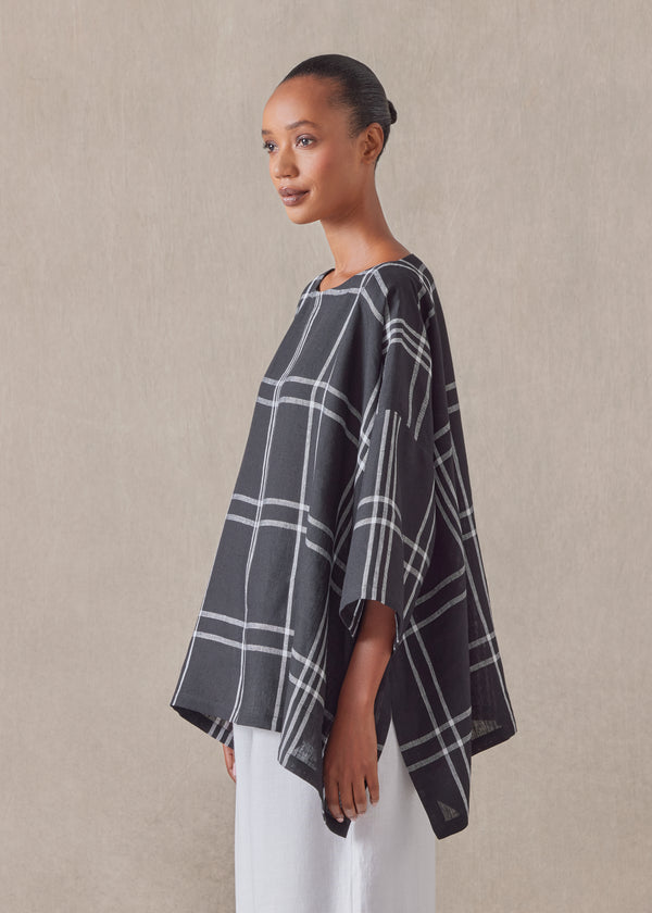 Eskandar Linen Dps Scoop Neck 3/4 Sleeve Top - Mid Plus