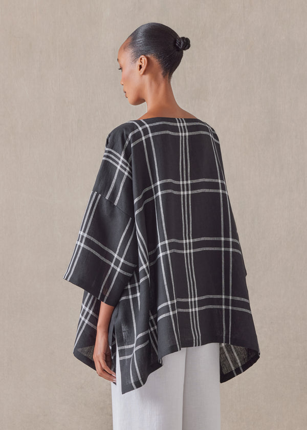 Eskandar Linen Dps Scoop Neck 3/4 Sleeve Top - Mid Plus