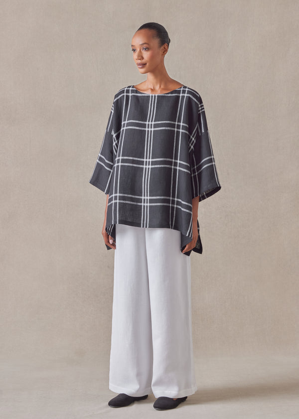 eskandar linen dps scoop neck 3/4 sleeve top - mid plus