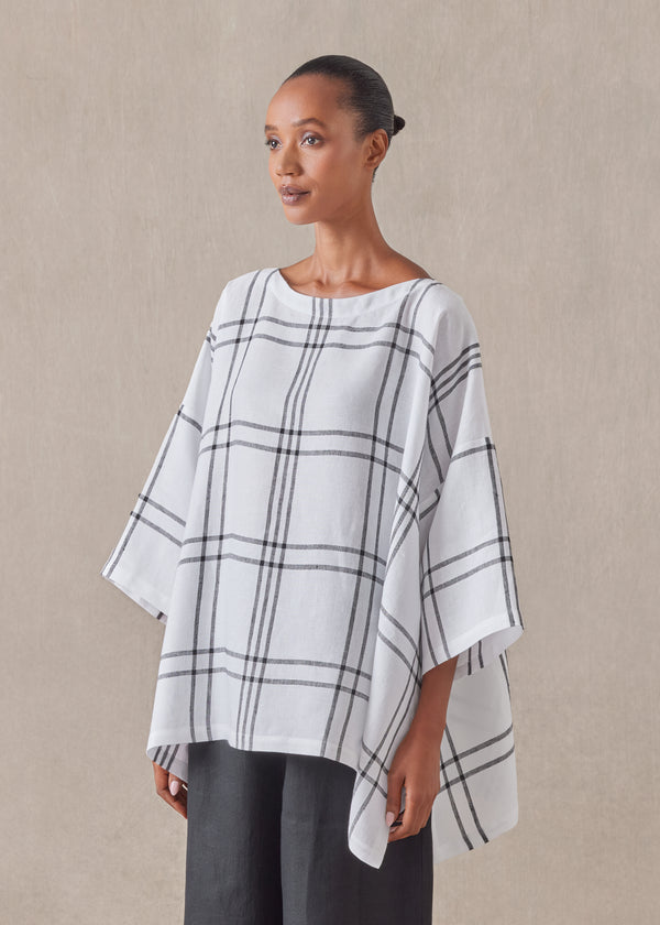 Eskandar Linen Dps Scoop Neck 3/4 Sleeve Top - Mid Plus