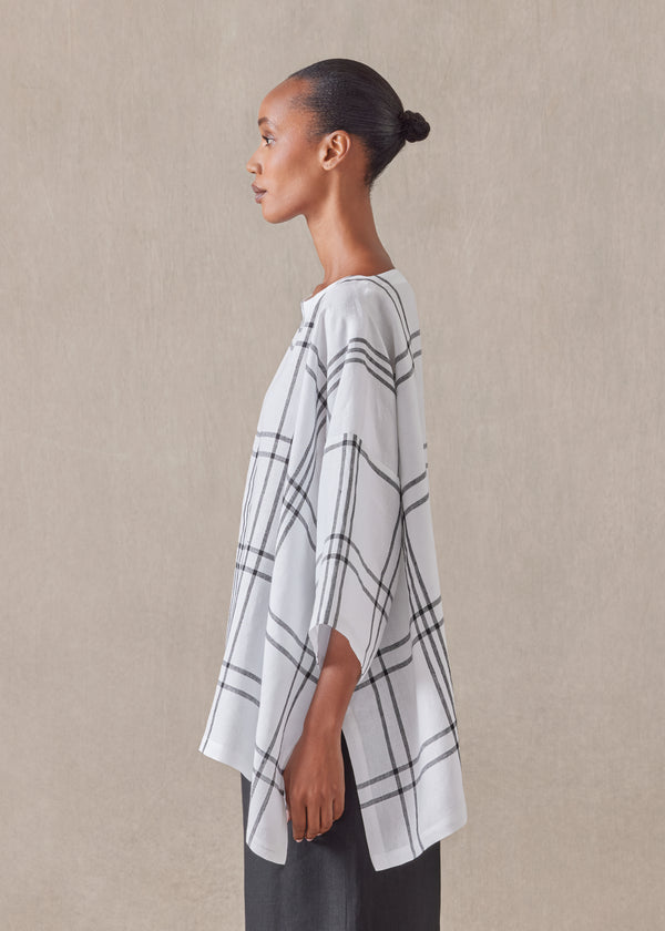 Eskandar Linen Dps Scoop Neck 3/4 Sleeve Top - Mid Plus