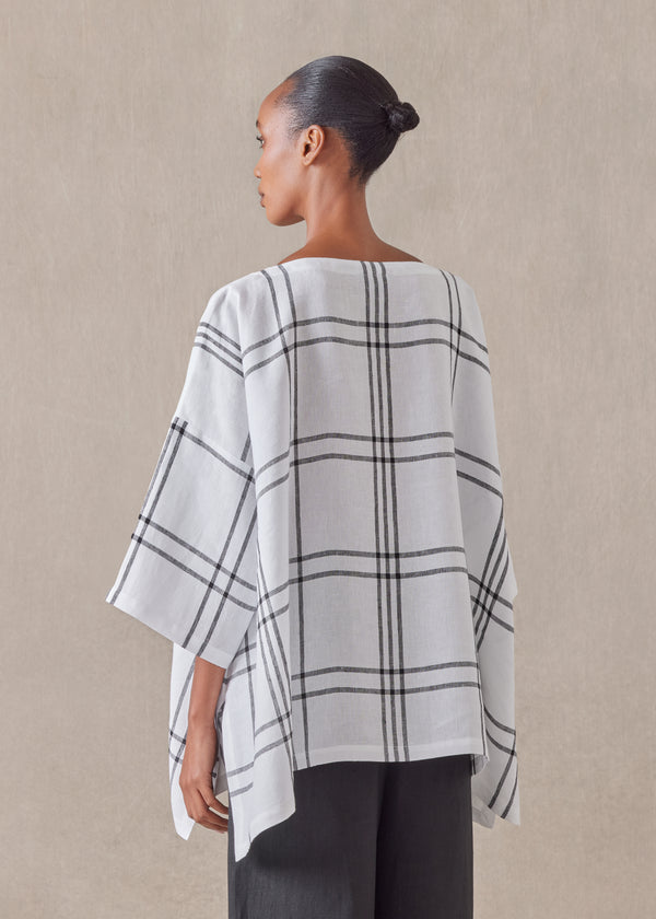 Eskandar Linen Dps Scoop Neck 3/4 Sleeve Top - Mid Plus