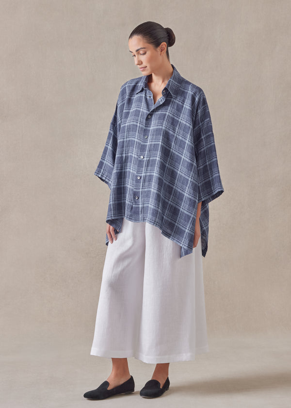 Eskandar Linen Dps Short Sleeve Shirt With Collar - Mid Plus