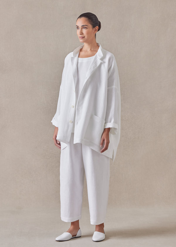 Eskandar Linen Longer Back Wide Mandarin Jacket - Long