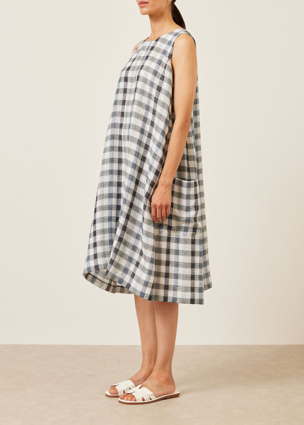 Eskandar Linen Mix 3/4 Length Side Pleated Sleeveless Dress