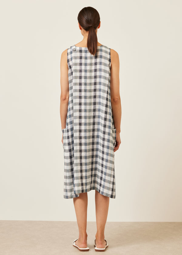 Eskandar Linen Mix 3/4 Length Side Pleated Sleeveless Dress